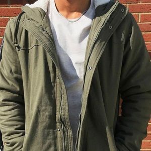 Only & Sons parka with fleece lined hood (M) (Olive).